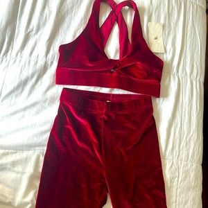 Fabletics outfit! Red velour oasis bro and leggings!